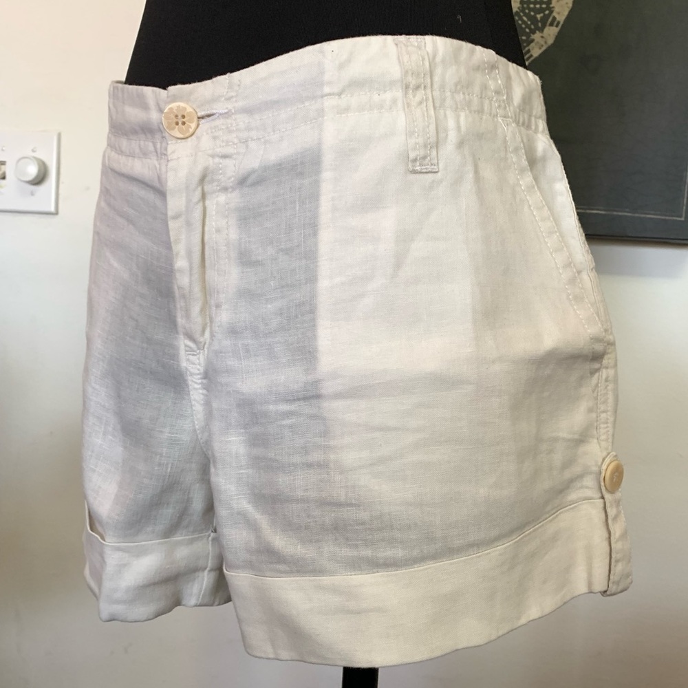 JOIE 100% LINEN OFF WHITE SHORTS WITH CUFF & BUTTON DETAIL SIZE 12